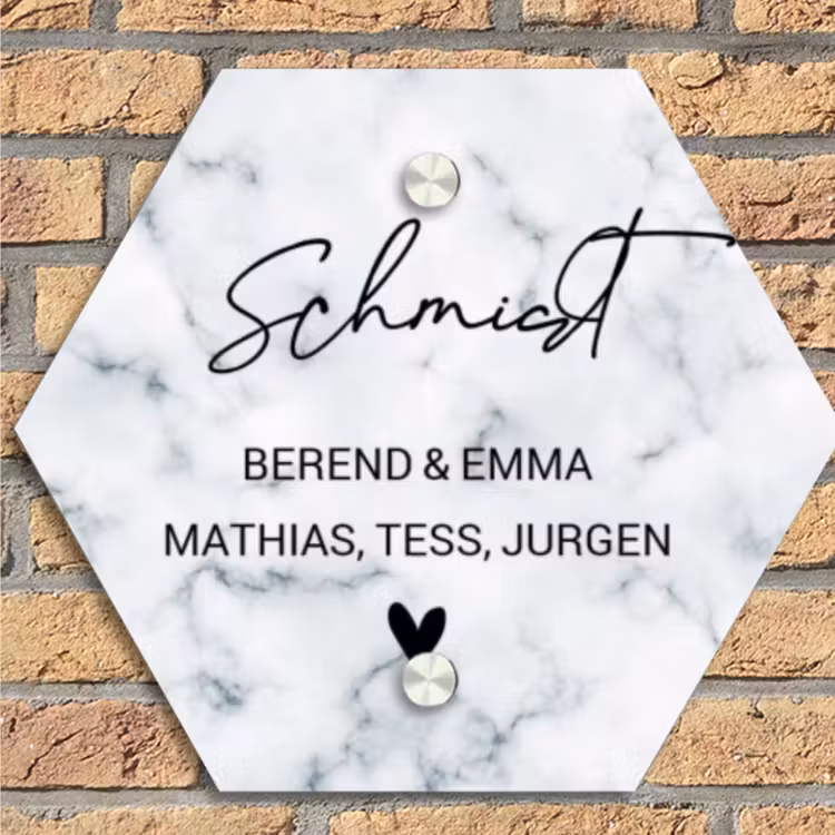 Lichtblauw marmer - Sierlijk Naambord Hexagon klein -sfeer1