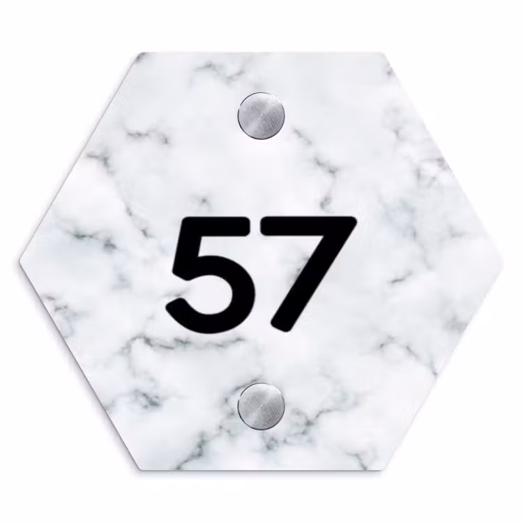 Lichtblauw marmer - Traditioneel Naambord Hexagon klein -3d