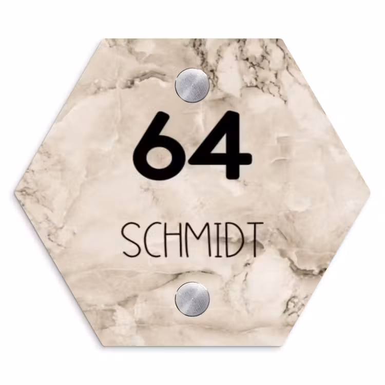 Lichtbruin marmer - Modern Naambord Hexagon klein -3d