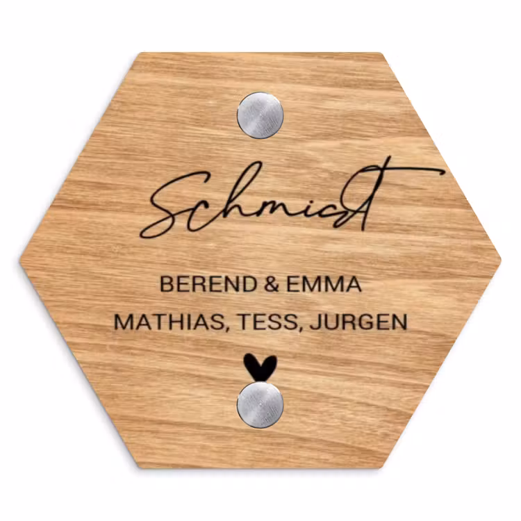Licht hout - Sierlijk Naambord Hexagon klein -3d