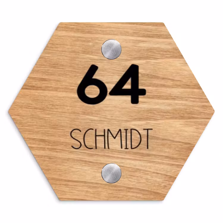 Licht hout - Modern Naambord Hexagon klein -3d