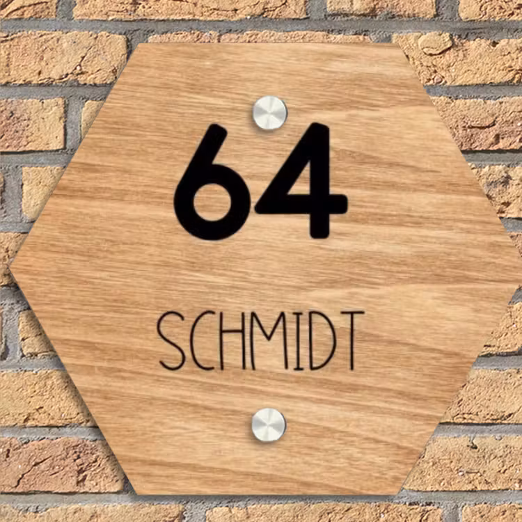 Licht hout - Modern Naambord Hexagon klein -sfeer1
