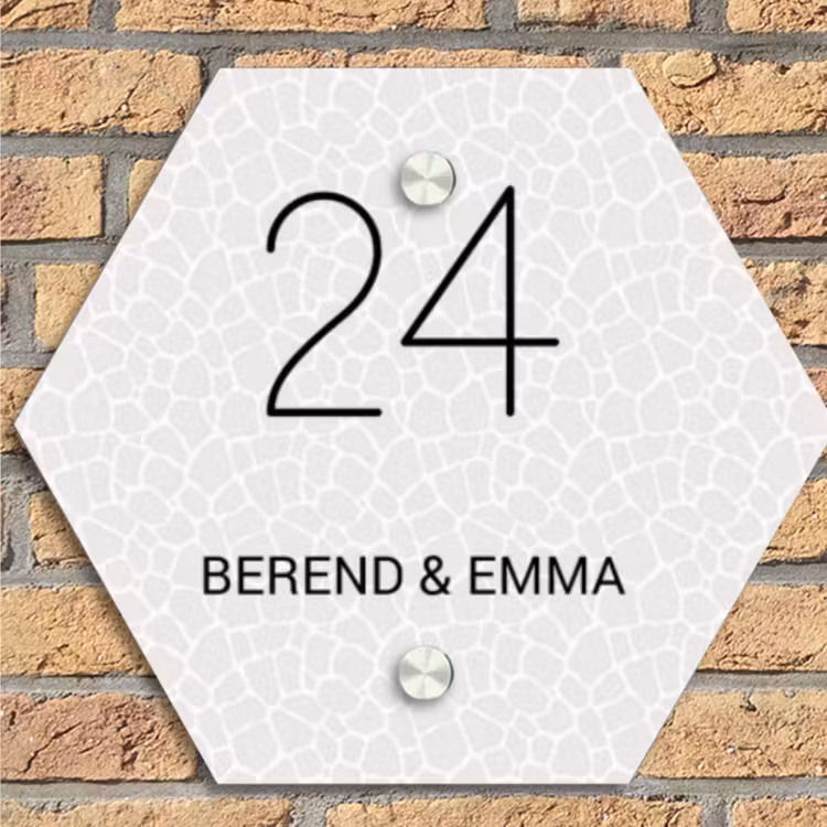 Lichte mozaïek - Klassiek Naambord Hexagon klein -sfeer1