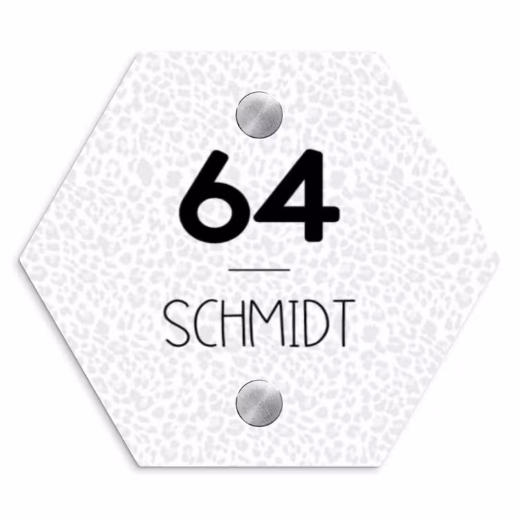 Lichtgrijs luipaard - Modern Naambord Hexagon klein -3d