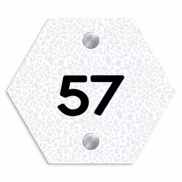 Lichtgrijs luipaard - Traditioneel Naambord Hexagon klein -3d