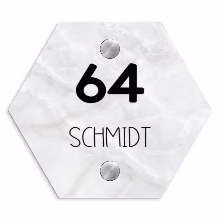Lichtgrijs marmer - Modern Naambord Hexagon klein -3d