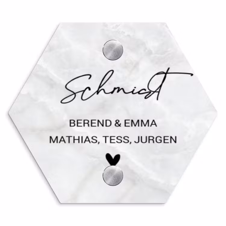 Lichtgrijs marmer - Sierlijk Naambord Hexagon klein -3d