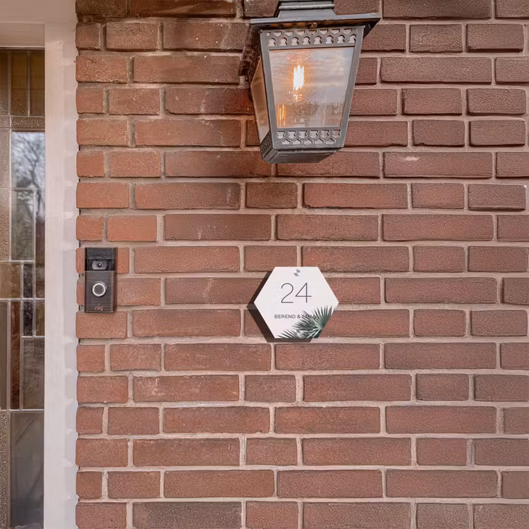 Lichtroze met palmblad - Klassiek Naambord Hexagon klein -sfeer7-hexagon-XS