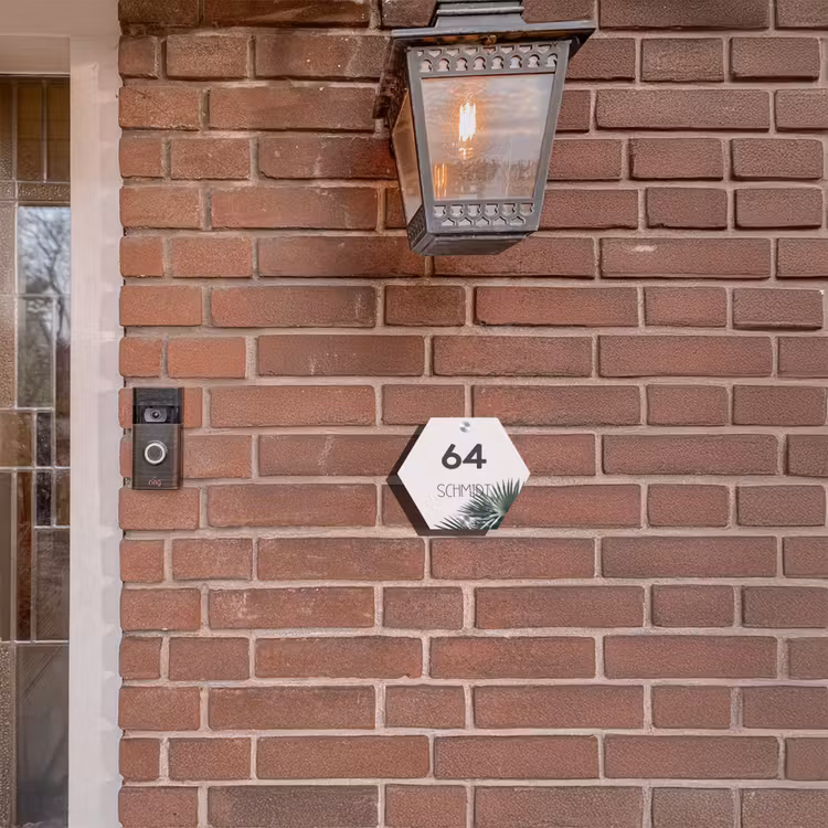 Lichtroze met palmblad - Modern Naambord Hexagon klein -sfeer7-hexagon-XS