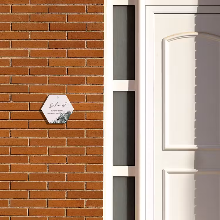 Lichtroze met palmblad - Sierlijk Naambord Hexagon klein -sfeer3-hexagon-XS