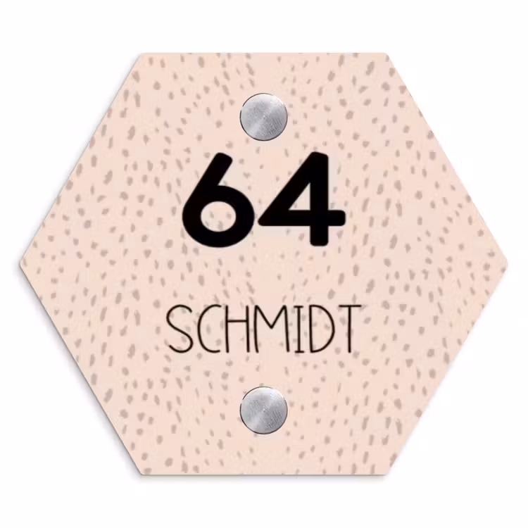 Lichtroze met stippen - Modern Naambord Hexagon klein -3d