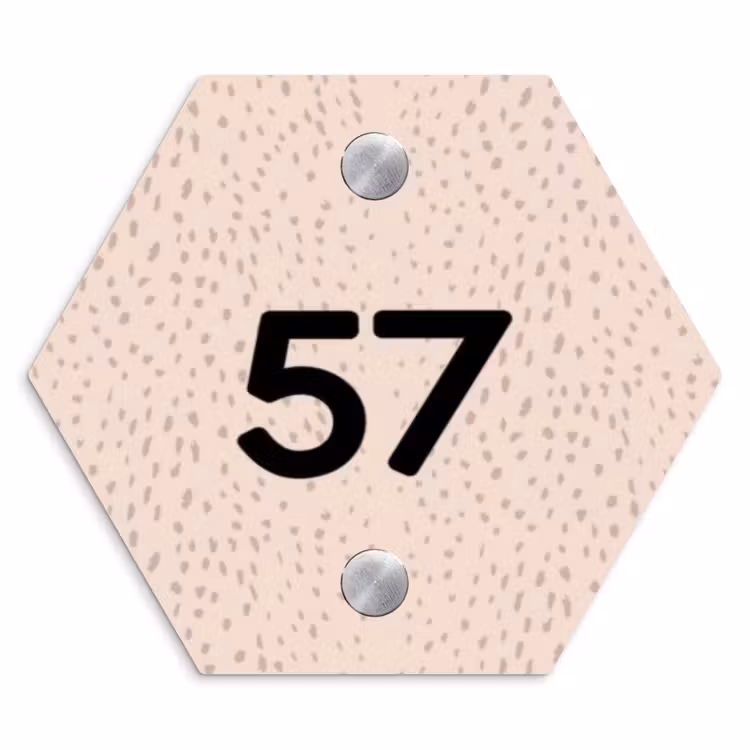 Lichtroze met stippen - Traditioneel Naambord Hexagon klein -3d