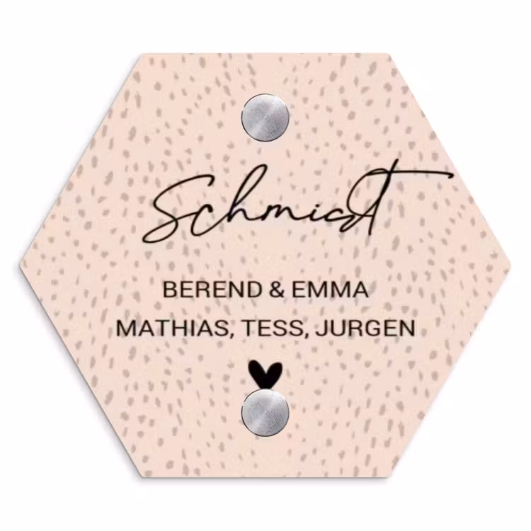 Lichtroze met stippen - Sierlijk Naambord Hexagon klein -3d