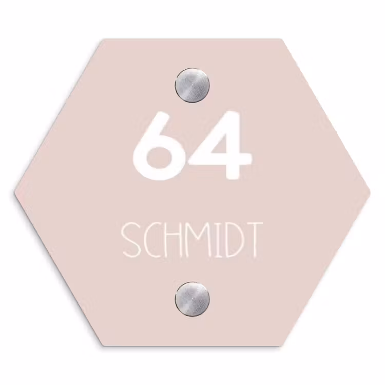 Lichtroze - Modern Naambord Hexagon klein -3d