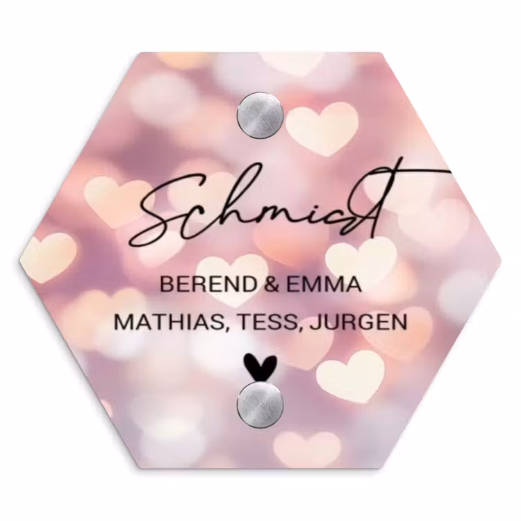Hartvormige gloed - Sierlijk Naambord Hexagon klein -3d