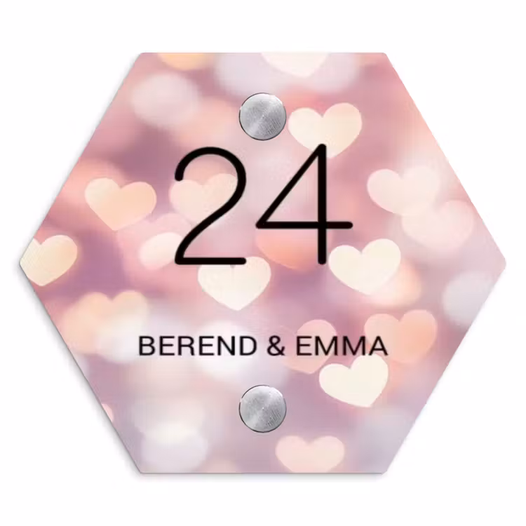 Hartvormige gloed - Klassiek Naambord Hexagon klein -3d