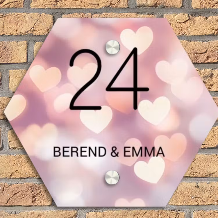 Hartvormige gloed - Klassiek Naambord Hexagon klein -sfeer1