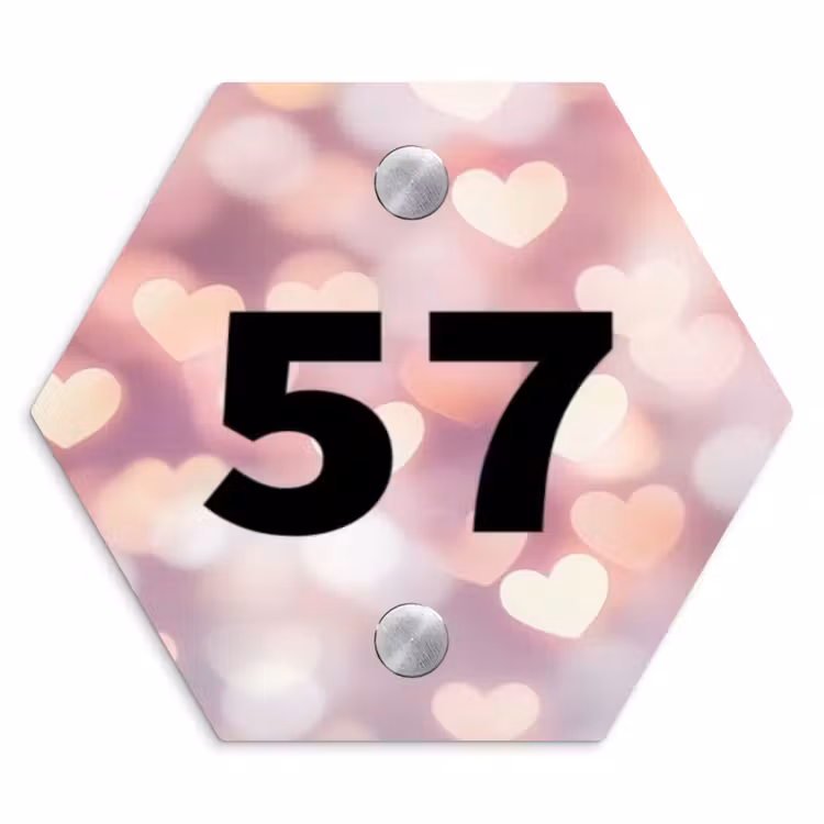 Hartvormige gloed - Traditioneel Naambord Hexagon klein -3d