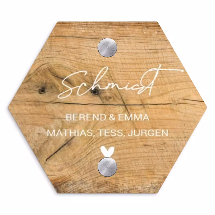 Hout - Sierlijk Naambord Hexagon klein -3d