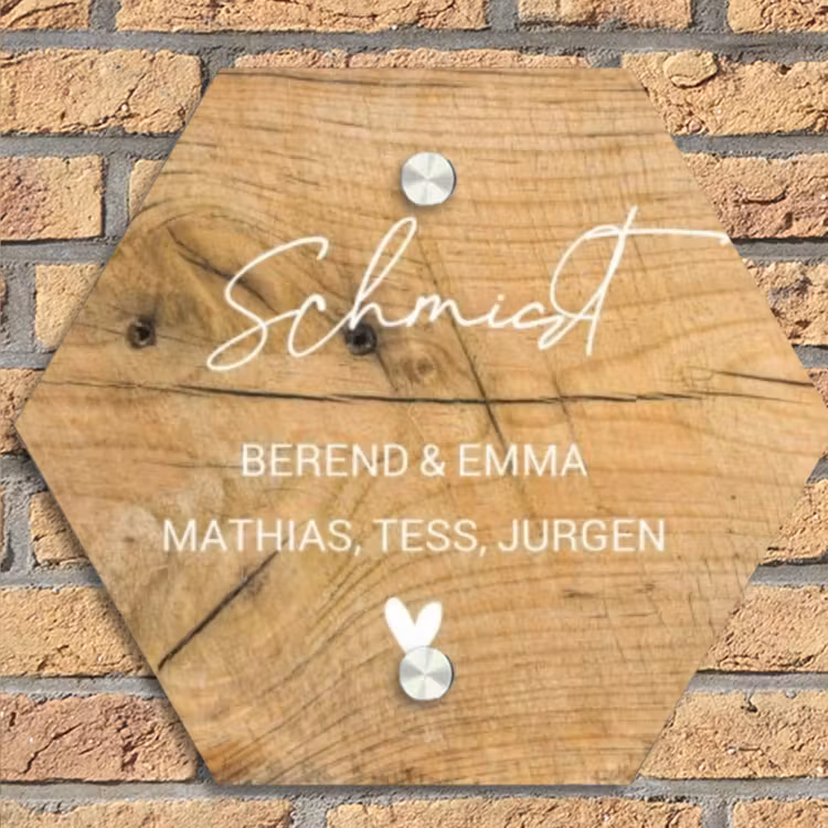 Hout - Sierlijk Naambord Hexagon klein -sfeer1
