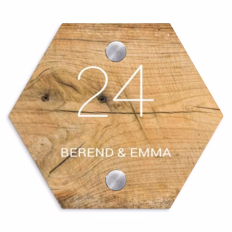 Hout - Klassiek Naambord Hexagon klein -3d