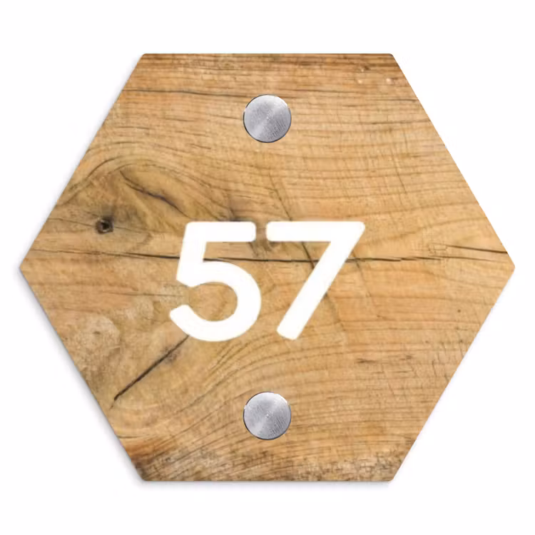 Hout - Traditioneel Naambord Hexagon klein -3d