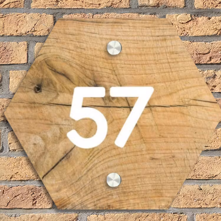Hout - Traditioneel Naambord Hexagon klein -sfeer1