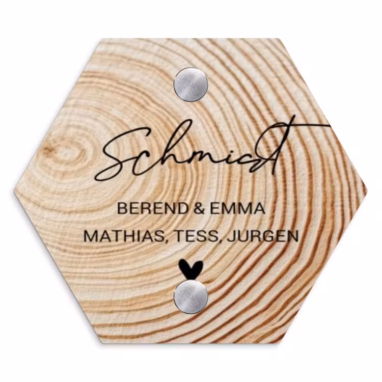 Holzmaserung - Elegant Naambord Hexagon klein -3d