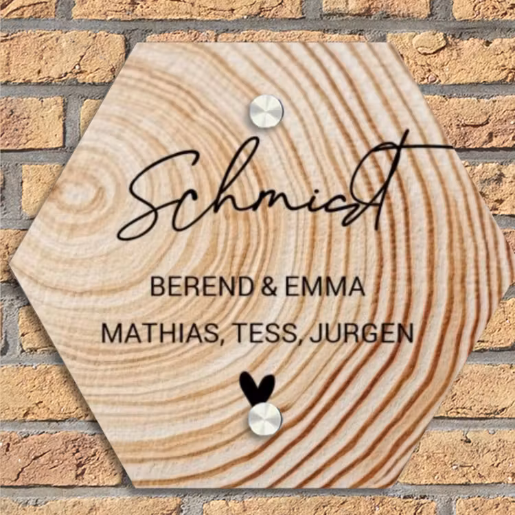 Holzmaserung - Elegant Naambord Hexagon klein -sfeer1