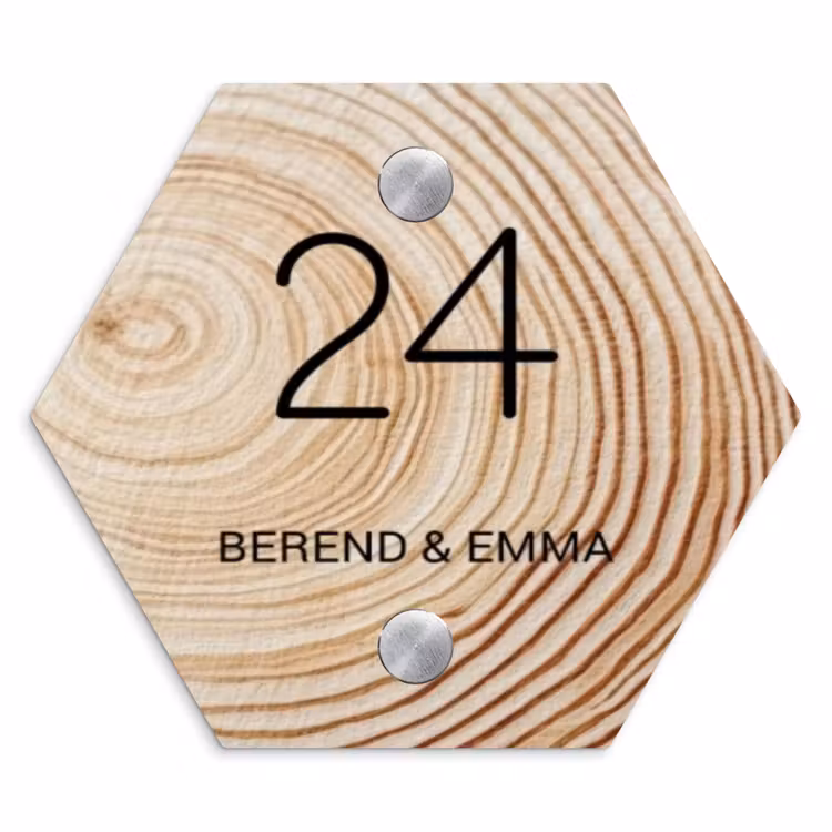 Holzmaserung - Klassisch Naambord Hexagon klein -3d