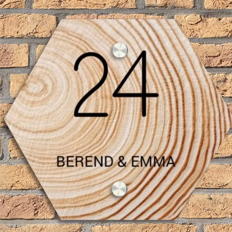 Holzmaserung - Klassisch Naambord Hexagon klein -sfeer1