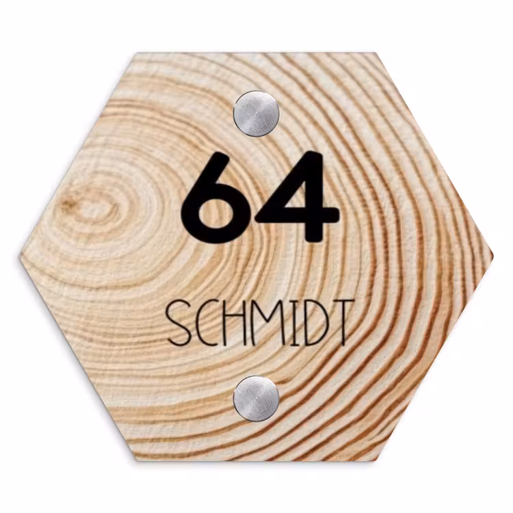 Holzmaserung - Modern Naambord Hexagon klein -3d