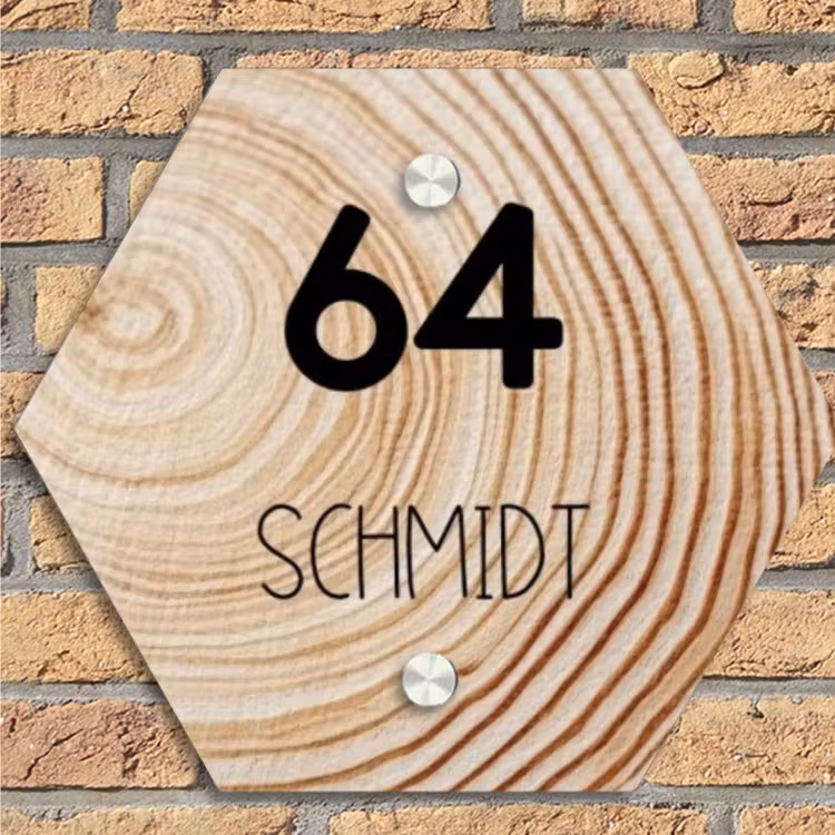 Holzmaserung - Modern Naambord Hexagon klein -sfeer1