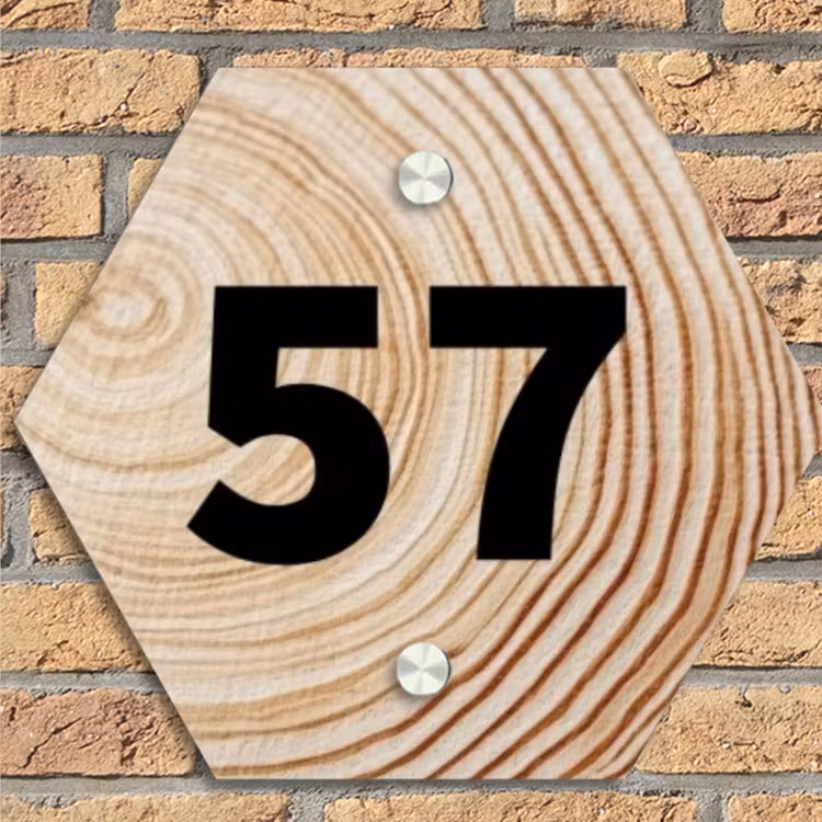 Holzmaserung - Traditionell Naambord Hexagon klein -sfeer1
