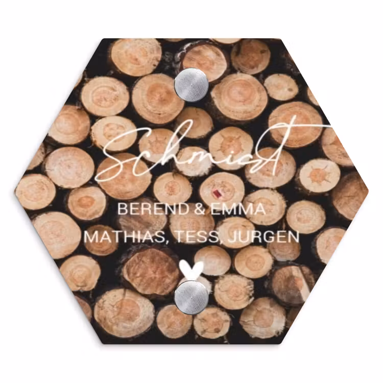 Houtstapel - Sierlijk Naambord Hexagon klein -3d
