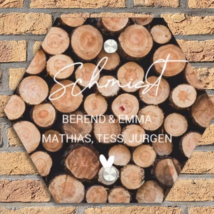 Houtstapel - Sierlijk Naambord Hexagon klein -sfeer1
