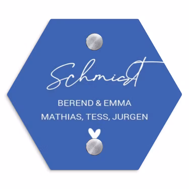 Kobaltblauw - Sierlijk Naambord Hexagon klein -3d