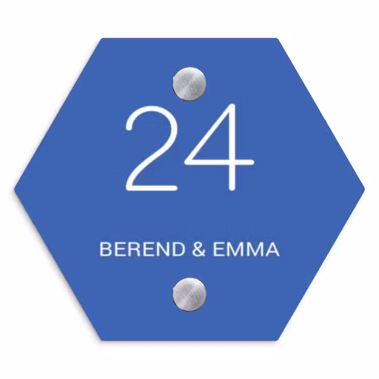 Kobaltblauw - Klassiek Naambord Hexagon klein -3d