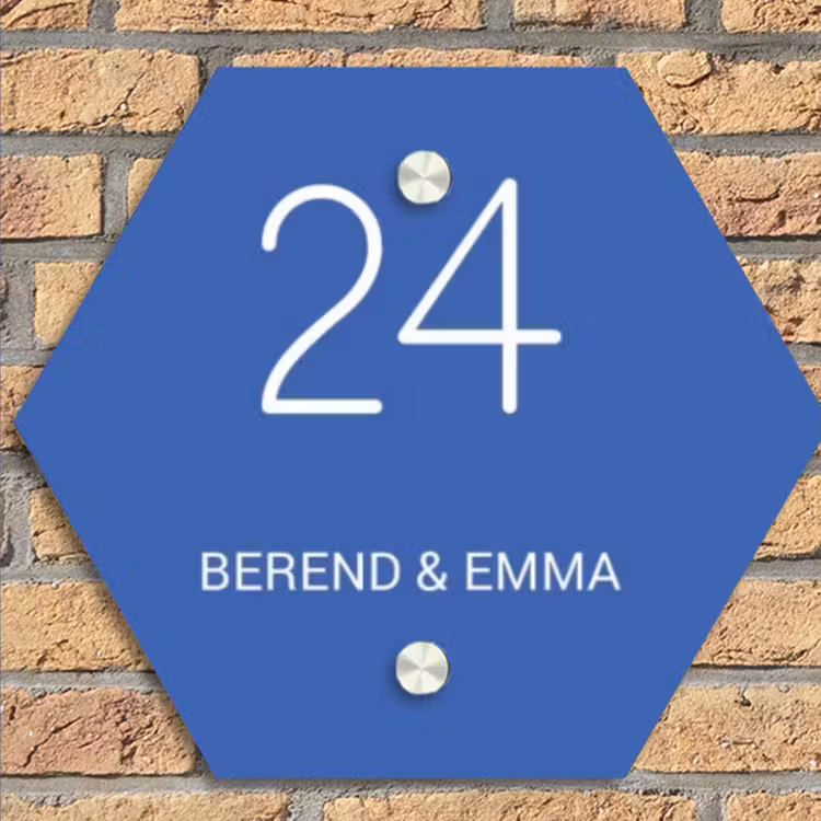 Kobaltblauw - Klassiek Naambord Hexagon klein -sfeer1