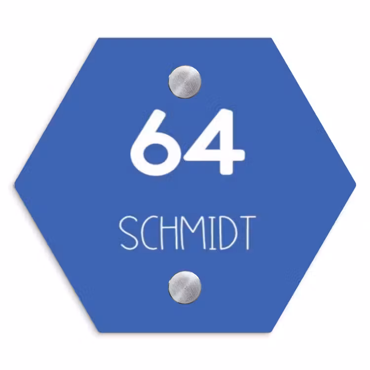 Kobaltblauw - Modern Naambord Hexagon klein -3d