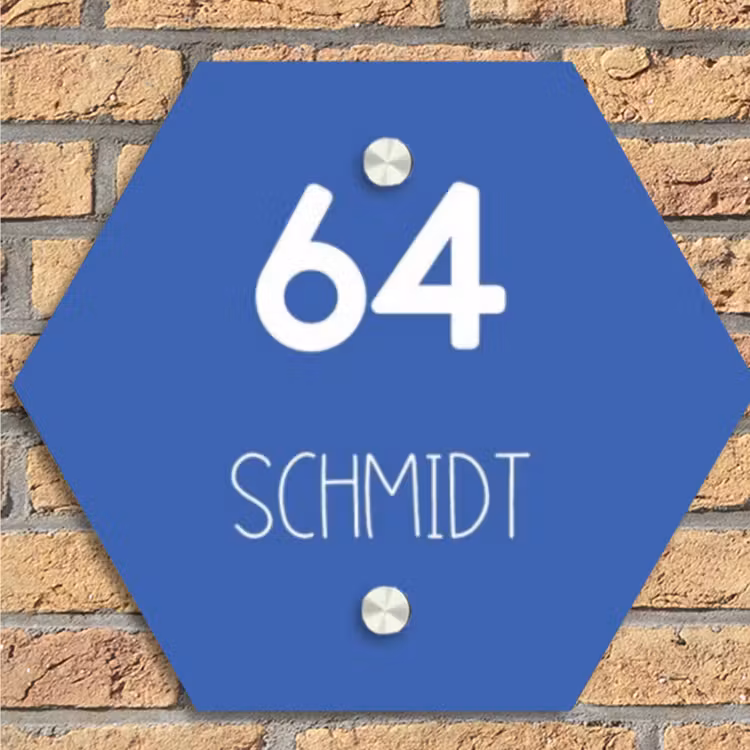 Kobaltblauw - Modern Naambord Hexagon klein -sfeer1