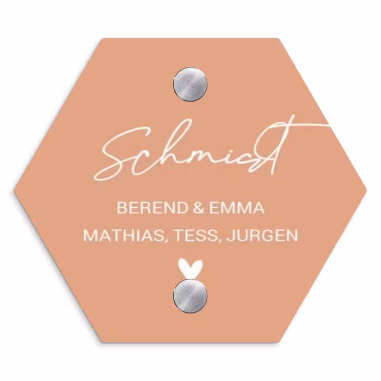 Zalmroze - Sierlijk Naambord Hexagon klein -3d