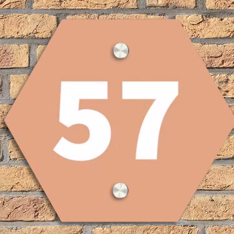 Zalmroze - Traditioneel Naambord Hexagon klein -sfeer1