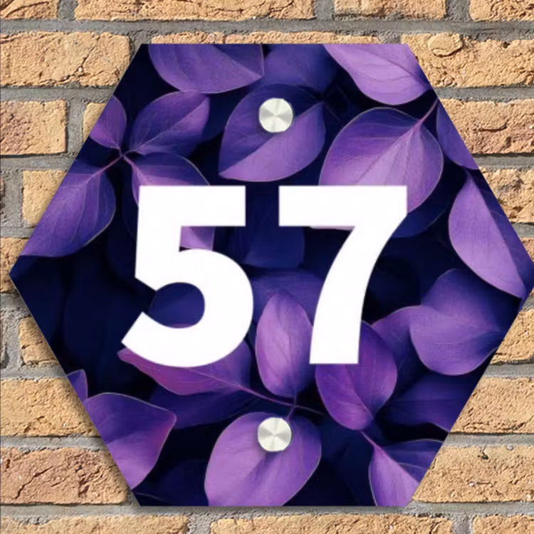 Paarse bladeren - Traditioneel Naambord Hexagon klein -sfeer1