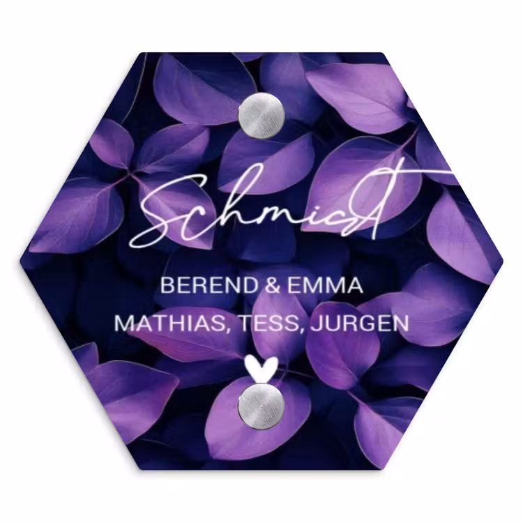 Paarse bladeren - Sierlijk Naambord Hexagon klein -3d