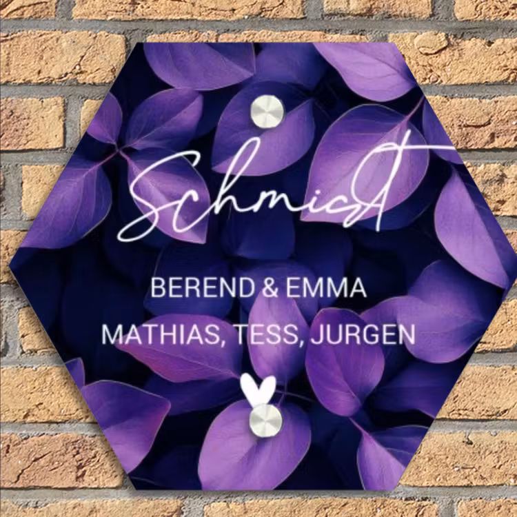 Paarse bladeren - Sierlijk Naambord Hexagon klein -sfeer1