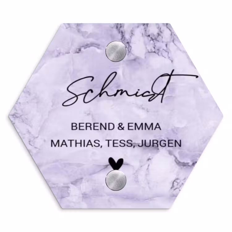 Paars marmer - Sierlijk Naambord Hexagon klein -3d