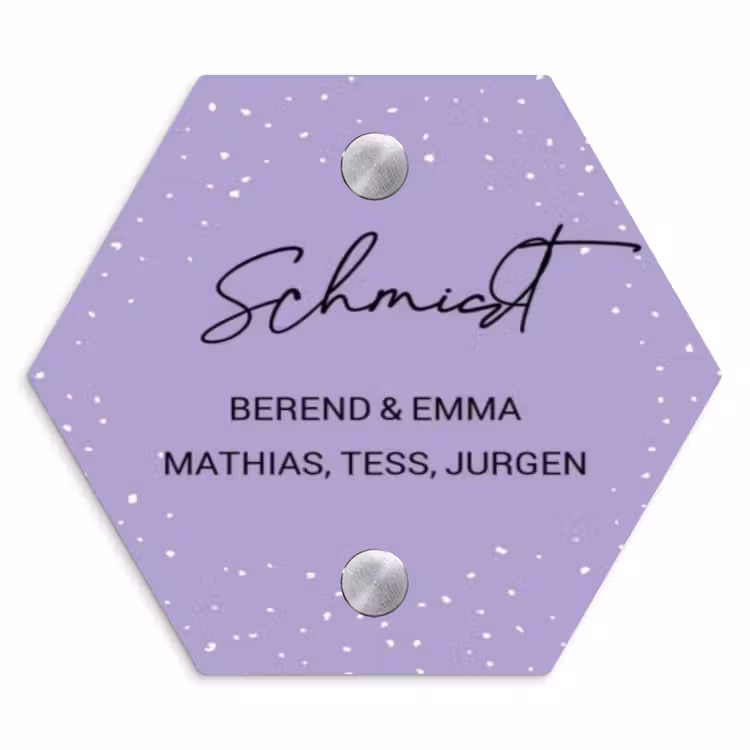 Paars met stippen - Sierlijk Naambord Hexagon klein -3d