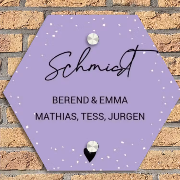 Paars met stippen - Sierlijk Naambord Hexagon klein -sfeer1