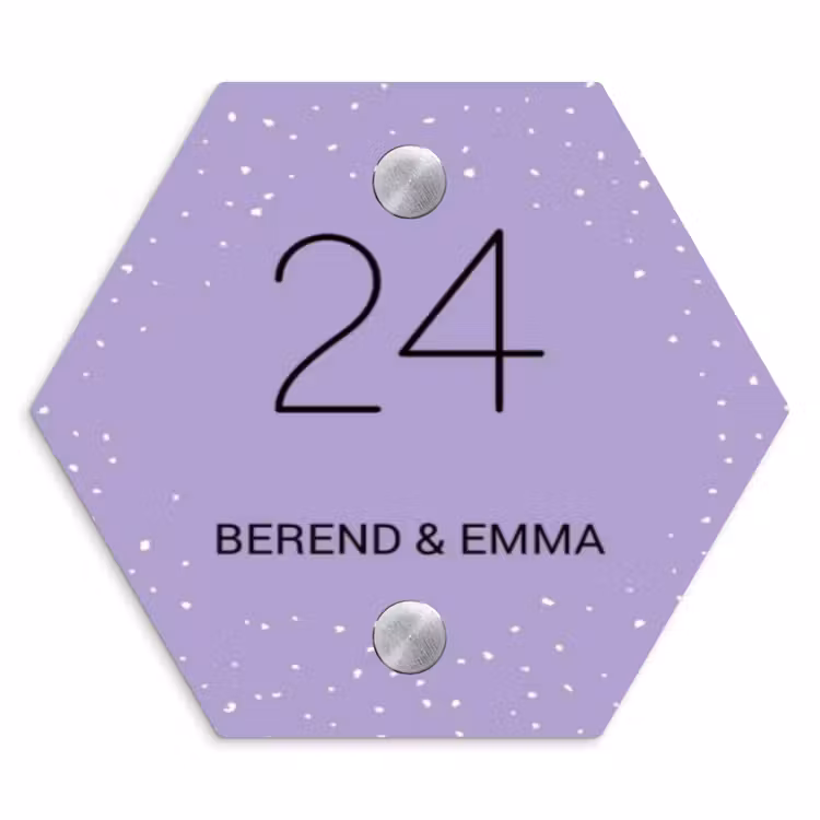 Paars met stippen - Klassiek Naambord Hexagon klein -3d